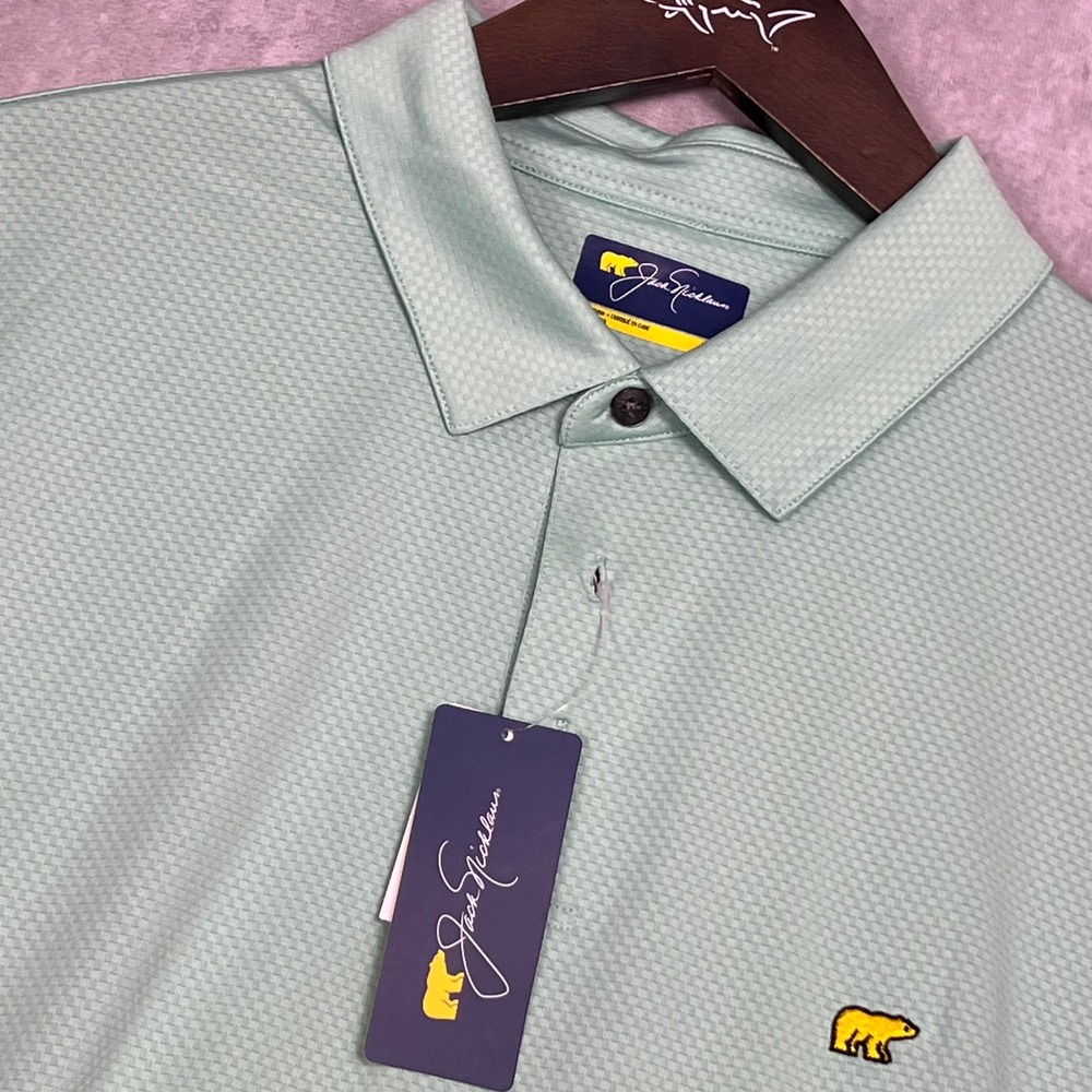 Jack Nicklaus Polo Shirt Mens Large Green New Performance Textured Golden Bear